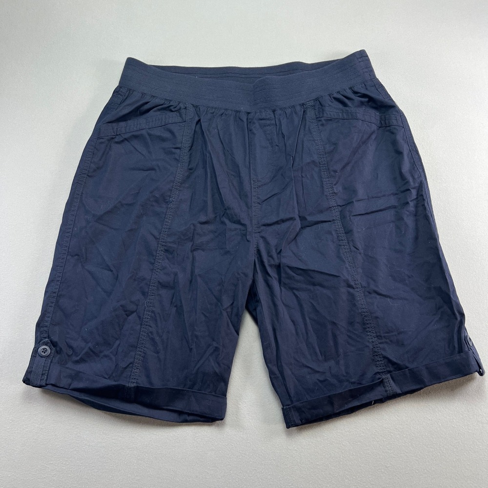 Briggs Pull On Shorts Womens Medium Blue Cotton Stretch Flat Front Cuffed Hem